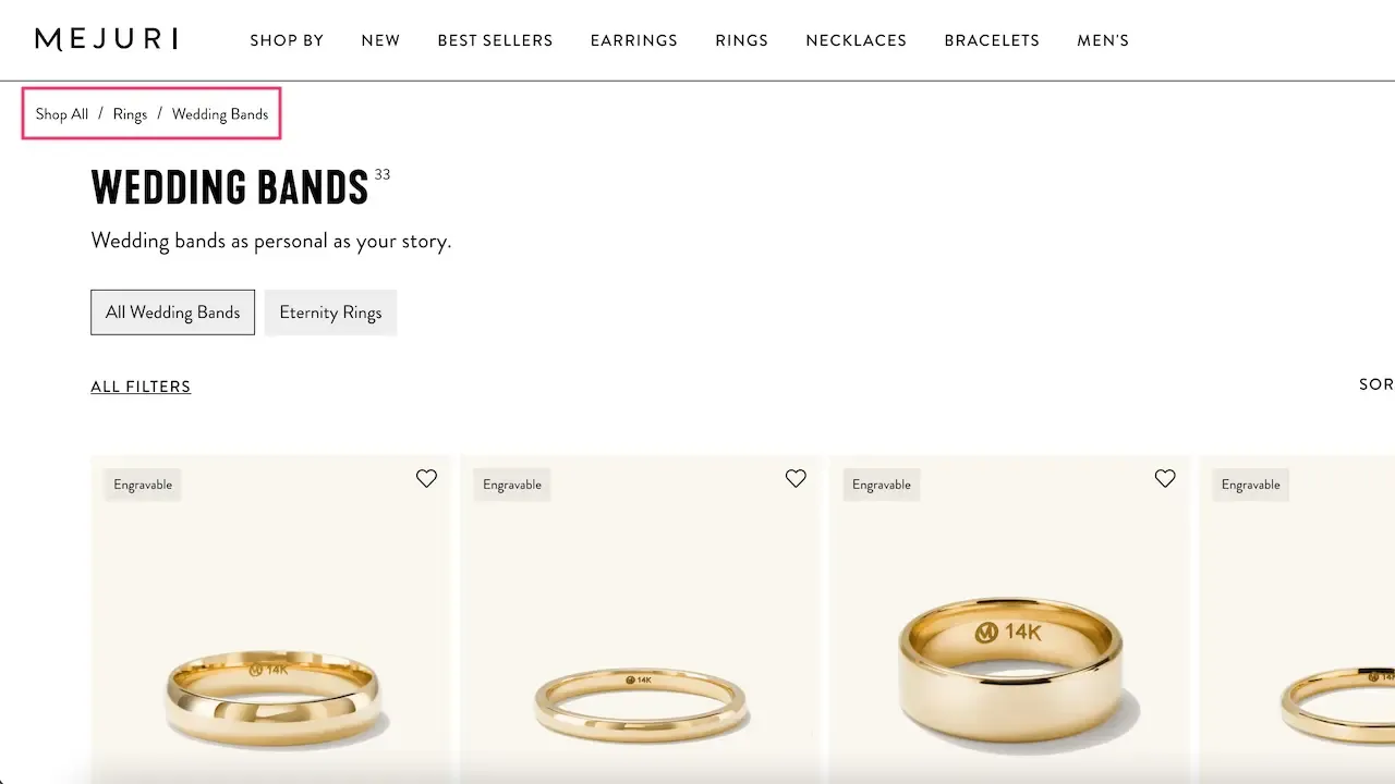 Ecommerce breadcrumb navigation example
