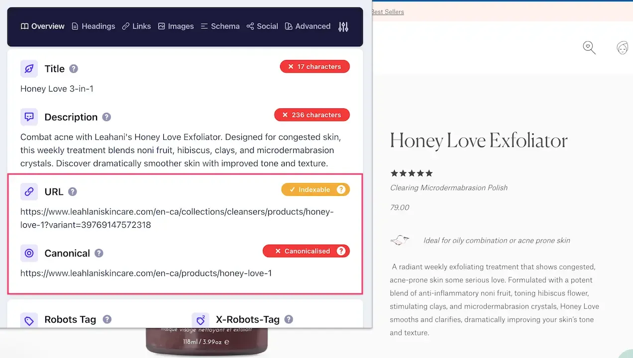 Shopify canonisation page produit