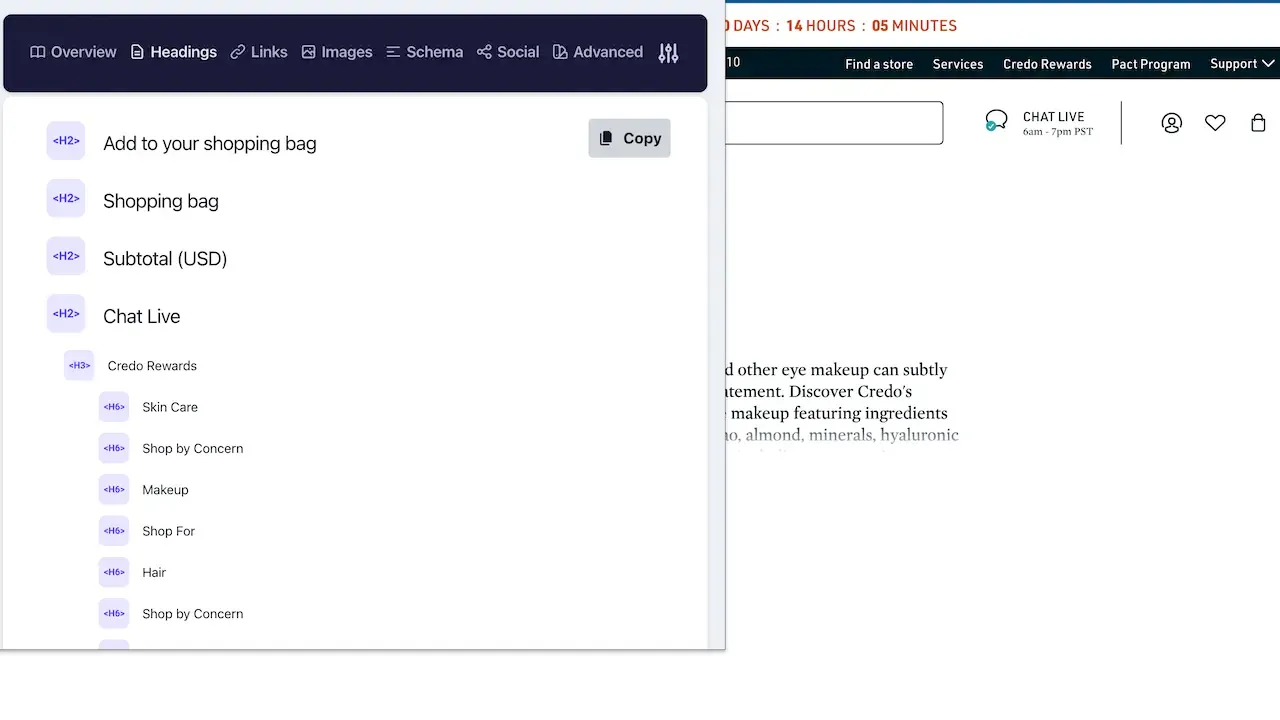 Shopify heading structure example