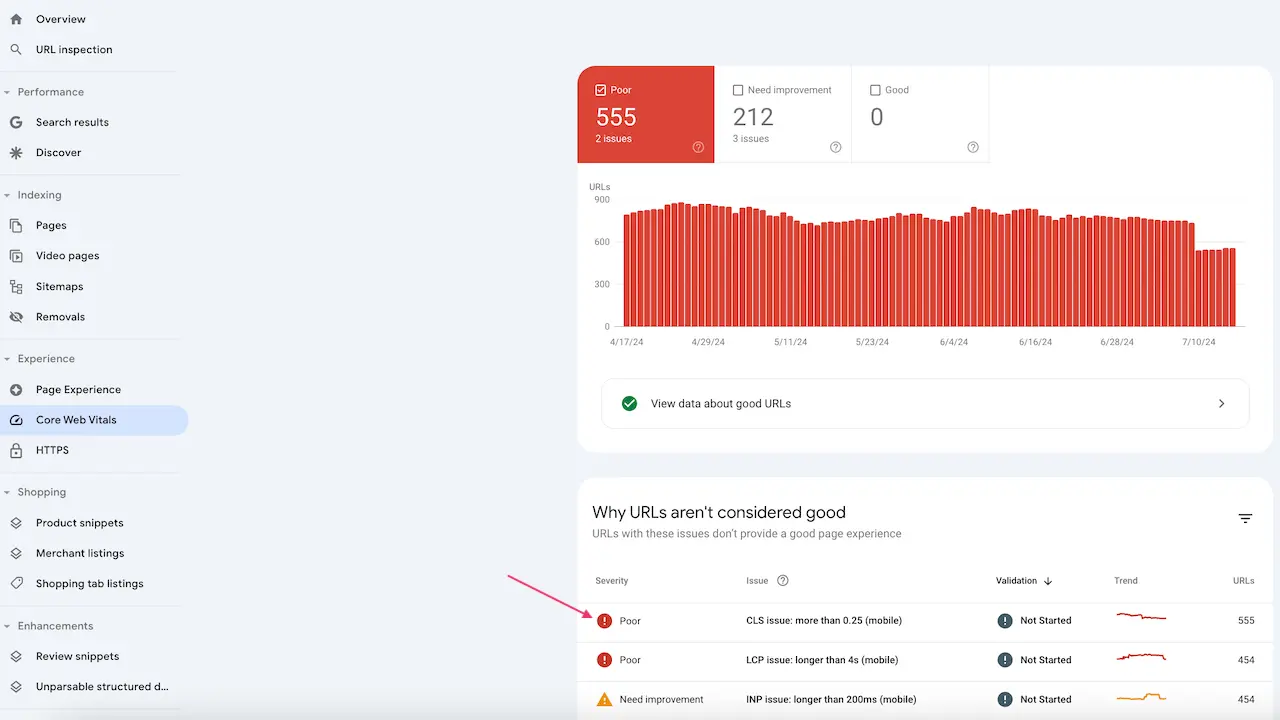 google-search-console-probleme-core-web-vitals